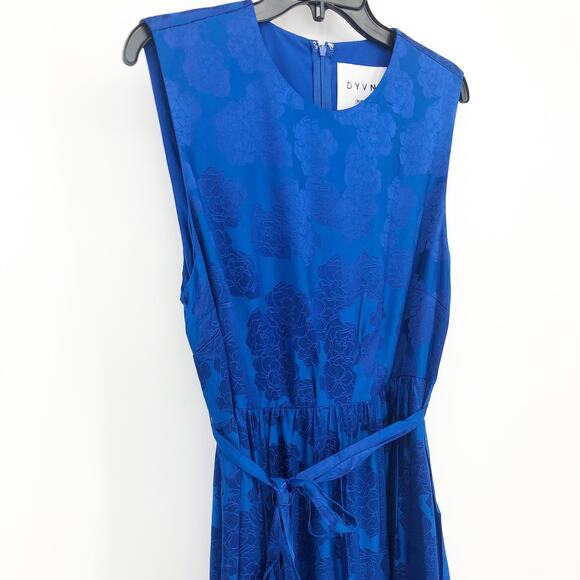 Dyvna Womens Floral Shift Midi Dress Large Cobalt Blue Sleeveless Tie Waist NWT - Picture 4 of 10